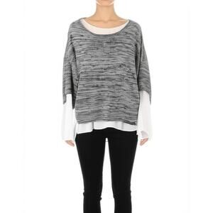 CHELSEA & THEODORE Womens Sweater Size L Grey Marl Layered Scoop Neck